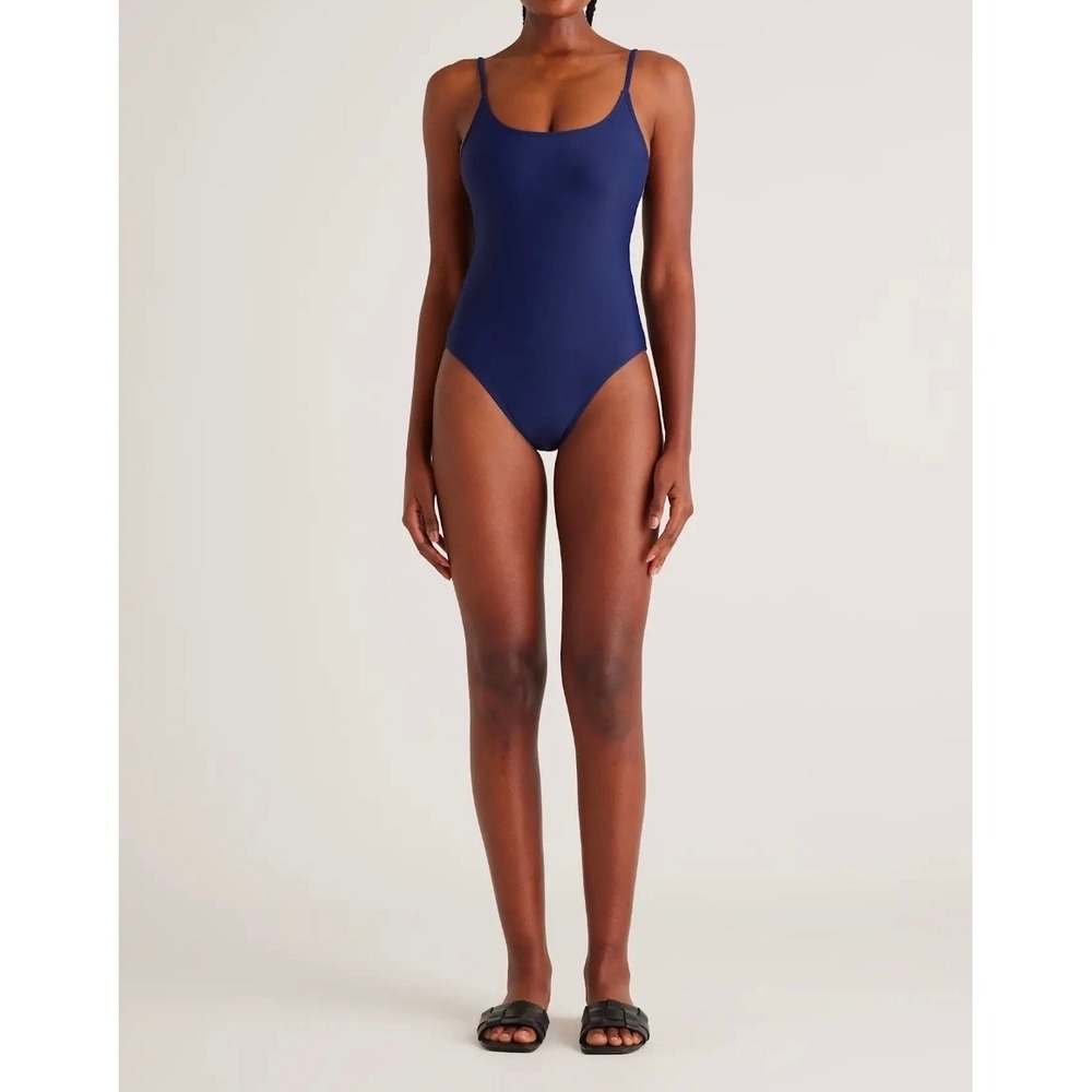 Quince Italian Cami One Piece Swimsuit Adjustable Scoop Neck Navy Blue Sm Womens